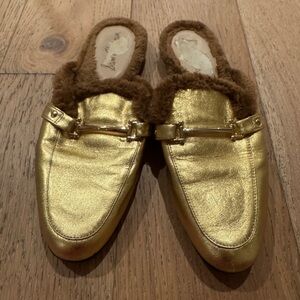Danica Gold Fuzzy Slip On Mules